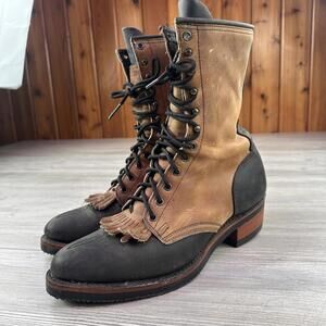 VTG Chippewa Packer Boots Mens 10D Brown Black Two Tone Crazy Horse Union Made